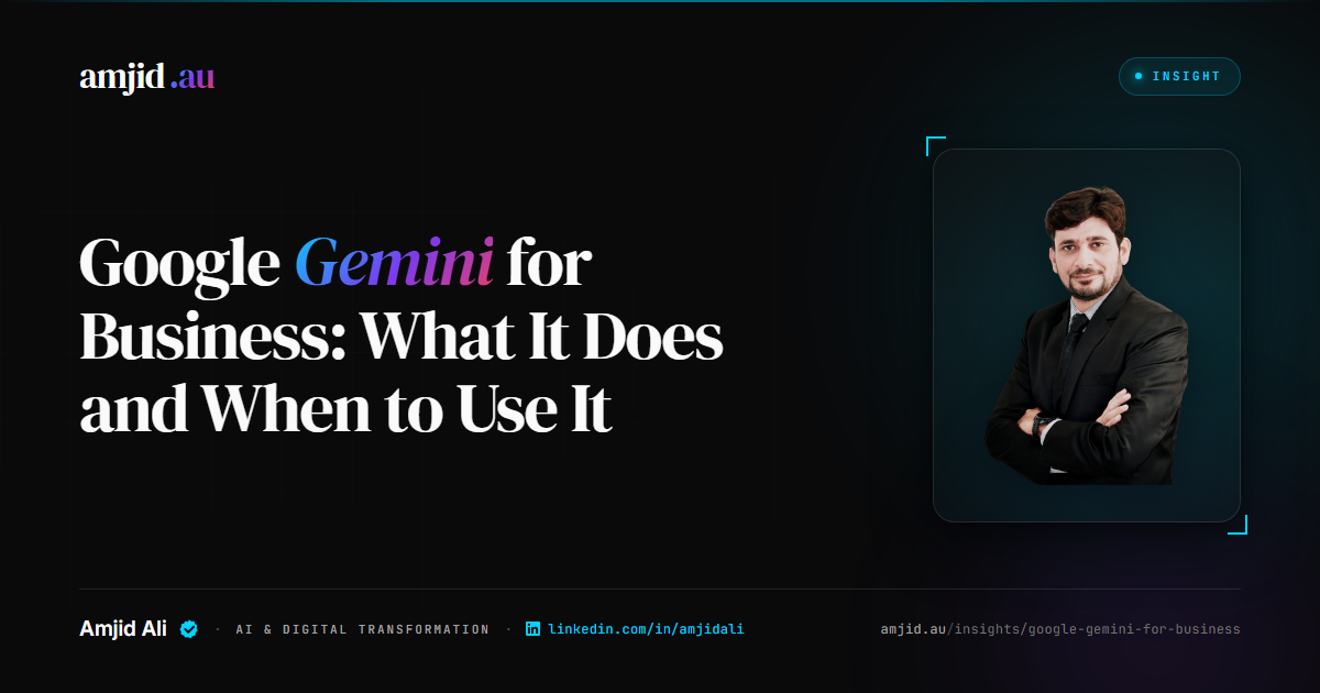 Google Gemini for Business: What It Does and When to Use It, Google Gemini, AI Tools analysis by Amjid Ali.